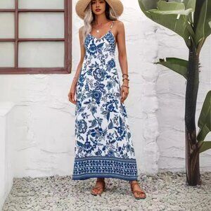 New style backless V-neck slim fit floral sling holiday beach dress